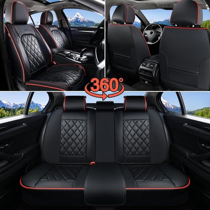 Coverado Car Seat Covers Full Set, Luxury Faux Leather Waterproof Seat Covers, Black Car Seat Covers, Universal Car Seat Protector Leather Car Seat Cushion, Carseat Cover Fit Most Cars, Black&Red - color: A-Black&Red, size: Fullset