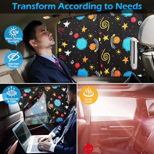 Car Window Shades, 2 Packs Magnetic car Sun Shade for Baby, Double Layers Magnetic Colourful Space Pattern for Full Covers/Half Shade Options, Window Curtains for Heat/UV Protection Sun Block Covers - color: Colourful Space