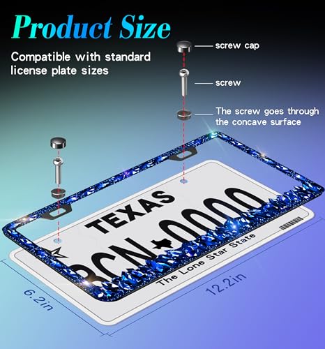 Blue Bling License Plate Frames 2 Pack Sparkly Glitter Bedazzled License Plate Frame Bling License Plate Holder Cover - High End Gift Box Packaging - color: CPJ-03-Dark Blue