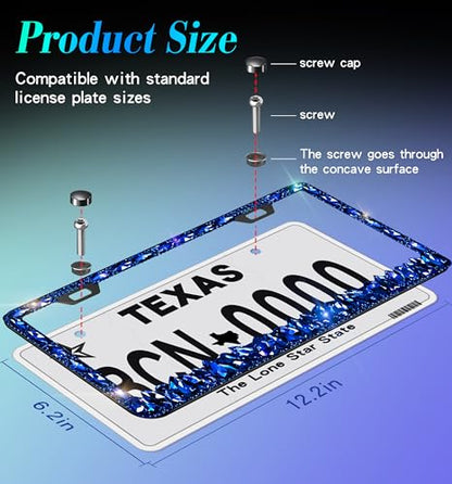 Bedazzled License Plate Frames 1 Pack Sparkly Glitter Rhinestone License Plate Frame Bling Diamond License Plate Holder Cover - High End Gift Box Packaging - color: CPJ-03-Dark Blue 1pack