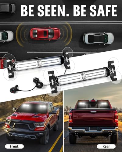 HLauto 1002L Emergency Strobe Traffic Advisor Light Bar: 40 LED Dash Safety Warning Flashing Light, Front/Rear Windshield Visor Lights for Construction Vehicle, Tow/Plow Truck (2x10.7inch, White) - color: White