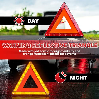MAOPINER 2 Pack Emergency Warning Triangles, Roadside Safety Triangle with Reinforced Base and Carrying Case, Foldable Reflective Warning Triangles for Roadside Safety and Emergency Use