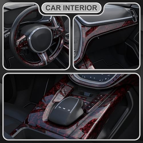 Lypumso Red Forged Carbon Fiber Vinyl Wrap, High Gloss Car Wrap Vinyl Roll, Auto DIY Decal Film Sheet with Air Release Technology, Self-Adhesive Car Wrapping 1ft x 5ft - color: High Gloss Red, size: 1ft x 5ft