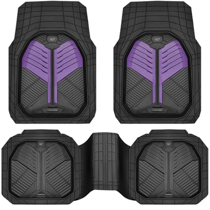 CAR PASS Heavy Duty Rubber Car Mats, Deep-Dish Car Floor Mats All Weather, Universal Two-Tone Trim-to-Fit for SUVs Trucks Sedans, Waterproof Anti-Slip, 3 Pieces V12 Black and Metallic Purple - color: Black and Purple