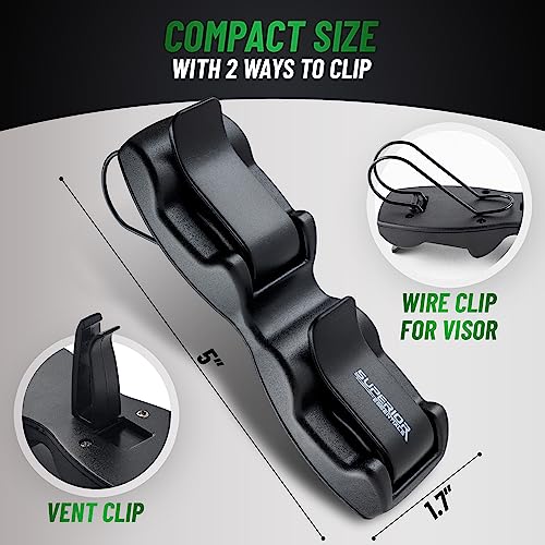 Superior Essentials Sunglass Holder for Car Visor - Eyeglass Car Mount with Double-Ends Sunglasses Holder Organizer, Universal Car Sunglass Holder Clip, Suitable for All Size Eyeglasses (2 Pack Black - size: 2 PC