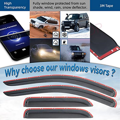 4pcs Front+Rear Smoke Sun/Rain Guard Outside Mount Tape-On Window Visors Compatible with 02-08 Ram 1500 03-09 2500/3500/4500/5500 Quad/Crew Cab - size: for 2002-2009 Dodge Ram 1500 Quad Cab