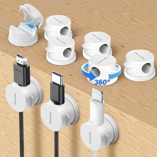 9 Pack Spring Cord Organizer Cable Clips [Locking Cable Rotatable], 2025 Latest Nearockle Phone Charging Cord Holder Cable Management for Car, Nightstand, Office Desk Accessories (White) - color: White