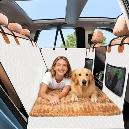 Dog Car Seat Cover Set for Back Seat, Back Seat Cover + Pet Bed Mat Perfect with Mesh Window, Hammock 600D Heavy Duty Scratch Proof Nonslip Durable Soft Back Seat Covers for Cars Trucks and SUVs - color: Khaki