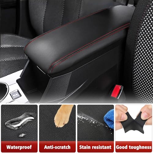 KBH Center Console Armrest Cover Replacement for GMC Terrain, Chevy Equinox 2010 2011 2012 2013 2014 2015 2016 2017, Vinyl Leather, Car Arm Rest Lid Uphostery, Black-Red Stitch - color: Black-red stitch