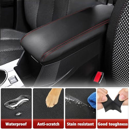 KBH Center Console Armrest Cover Replacement for GMC Terrain, Chevy Equinox 2010 2011 2012 2013 2014 2015 2016 2017, Vinyl Leather, Car Arm Rest Lid Uphostery, Black-Red Stitch - color: Black-red stitch