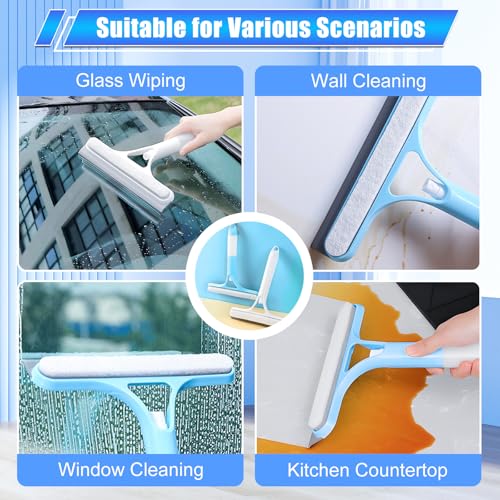 3 in 1 Window Cleaning Scraper, Cleaner Window Squeegee with Sprayer, Squeegee and Scrubber Spray Bottle Window Squeegee for Shower Glass, Mirrors, Car and Home,All-Purpose Window Cleaner Tool (Blue) - color: Blue