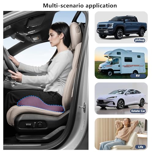Car Seat Cushion, Memory Foam Wedge Car Seat Cushion for Driving Relieves Tailbone Pain, Ergonomic Car Seat Pad for Auto, Office Chair (Purple) - color: Purple