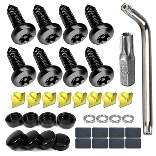 BGGTMO Black License Plate Screws- Stainless Steel Plate Mounting Hardware for Car Tag Frame, Anti-Theft Security Self-Tapping Screws Fit Front Bumper, with Matte Black Caps, Insert Fasteners - color: Black Self-Tapping Screws-8