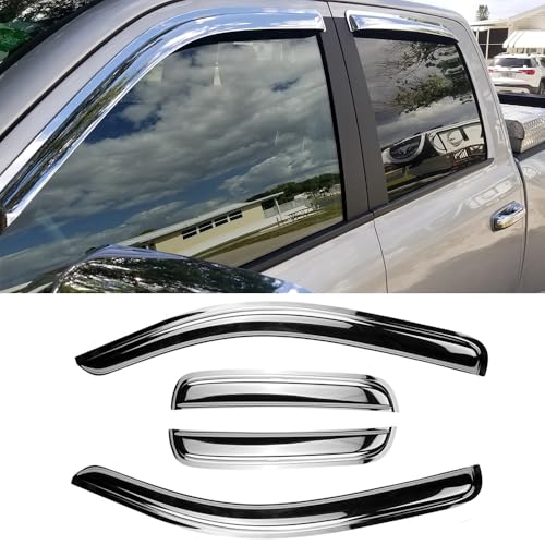 Chrome Side Window Visor Wind Vent Deflector for 14-18 Chevy Silverado/GMC Sierra 1500&2500HD&3500HD with Double/Extended Cab,4pcs Outside Mount Style Sun Rain Guards 94528Y - size: 14-18 Silverado/Sierra Double/Extend Cab (Chrome)