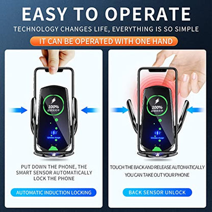 Wireless Car Charger Automotive Electric Induction 15W Wireless Charger Car Vent Mount Bracket Fast Charging Auto-Clamping Car Phone Holder Mount Air Vent Phone Holde (Gold) - color: Gold