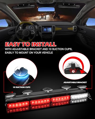 HLauto 604N Emergency Dash Strobe Lights: 2x16.8 inch Red Security Light w/Take Down, 48 LED Safety Flashing Warning Hazard Interior Windshield Light Bar for Trucks Vehicles - color: #11 Red
