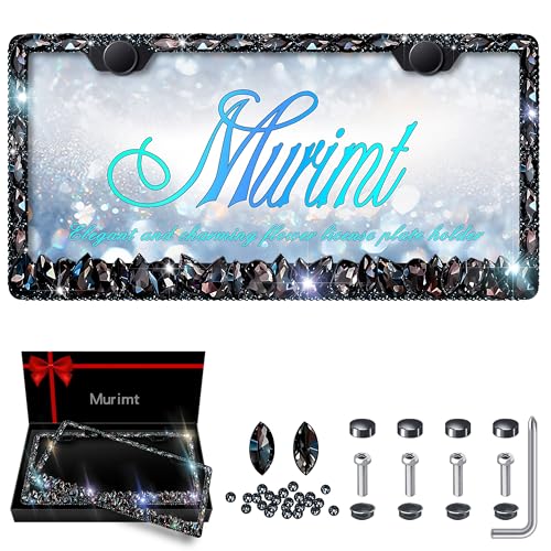 2 Pack Bling License Plate Frame for Women Murimt Gem Diamond Rhinestone License Plate Frames Handcrafted Stainless Steel Bedazzled License Plate Cover | Holder High-End Gift Box（Black）… - color: CPJ-03-black-2
