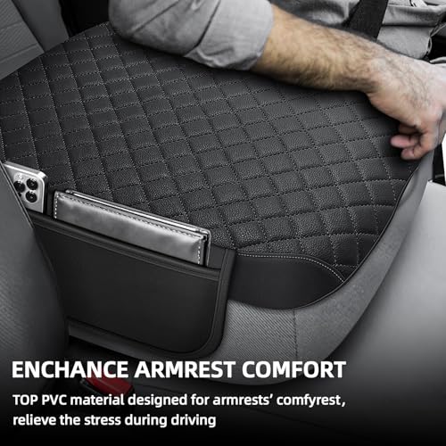 Center Console Cover Fit for 2002-2012 Ram 1500 2500 3500 Jump Seat Console, Comfortable Armrest Protector, Middle Console Cover, Car Arm Rest Cushion with 2 Side Pockets - style: B: Jump Seat Console 2002-2012 Ram Black Leather（with 2 Side Pockets）