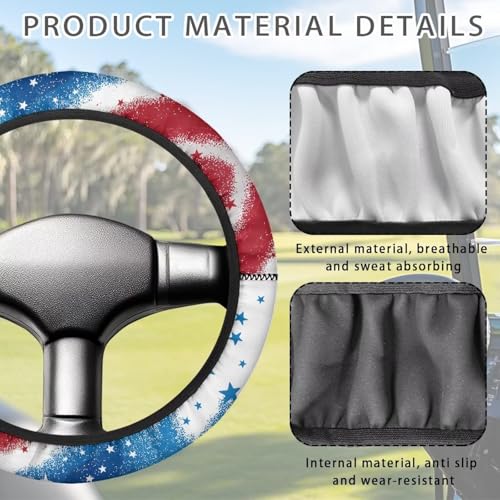 America Flag Red Blue Golf Cart Steering Wheel Cover Fit 13-14 Inch Anti-Slip Golf Car Accessories Steering Wheel Cover Odorless Breathable Wrap Cover Sweat Absorption - color: America Flag Red Blue