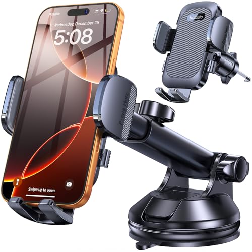 Romuto Car Phone Holder Mount【Strongest Suction】 Phone Mount for Car Cell Phone Holders for Your Car Accessories for Women Men Dashboard/Windshield/Vent/Stand Holder for iPhone Samsung - color: Carbon Black