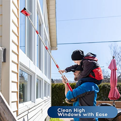 DSV Standard Window Squeegee, 2-in-1 Window Cleaner with 55" Extension Poles, Window Washing Kit, Glass Door Cleaner, Multi-Use Car Windshield Cleaning Tool with Long Handle for High Outdoor Windows - size: Multi-Section Squeegee