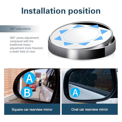 2 PCS Car Blind Spot Mirror, HD 360-degree Adjustable Angle Auxiliary Parts, Self-adhesive Wide-angle Small Round Mirror with Anti-collision Frame, for Most Cars Trucks (Black)