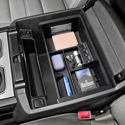 EDBETOS Center Console Organizer Tray Compatible with GMC Sierra 1500 Accessories/Silverado 1500 2014-2018 / Silverado 2500/3500 HD 15-19 /Suburban/Tahoe/Yukon 15-20 Armrest Storage Box (Black Trim) - color: Black