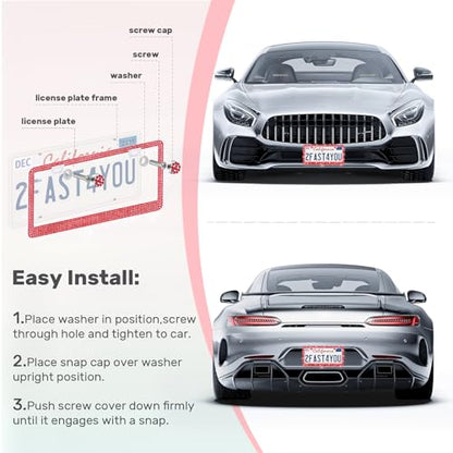 QUANQIUFEI 2 Pack Bling License Plate Frames, Sparkly Rhinestone Diamond Car License Plate Cover for Women, Stainless Steel Car Accessories with Glitter Crystal Caps (Light Siam) - color: Light Siam