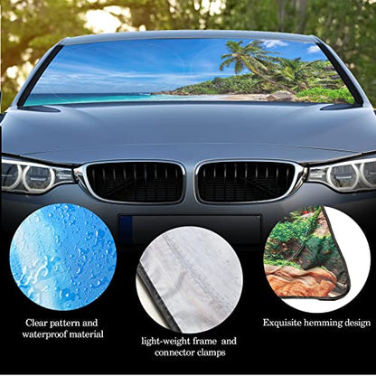 Windshield Sun Shade Foldable Car Front Window Covers for Car Accessories Sun Heat UV Rays Visor Protector Protection for Universal Cars SUV Truck(Beach) - style: Beach