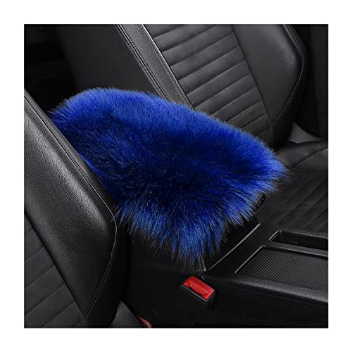 Furry Auto Center Console Cover Pad, 11.8"x7.8" Soft Sheepskin Wool Armrest Cushion, Fluffy Vehicle Armrest Seat Box Protector, Car Interior Accessories for Women Men (Deep Blue) - color: Deep Blue