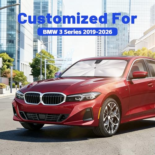 Car Windshield Sun Shade for BMW 3 Series 2019-2026 –[Reflective Coated Fabric] Sunshade Umbrella for Front Window, Car Shades Sun Visor Keep Car Cool and Protects Interior, 1:1 Exact Fit - size: For BMW 3 Series 2019-2026