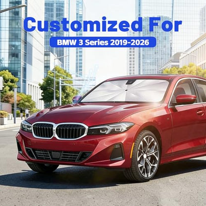 Car Windshield Sun Shade for BMW 3 Series 2019-2026 –[Reflective Coated Fabric] Sunshade Umbrella for Front Window, Car Shades Sun Visor Keep Car Cool and Protects Interior, 1:1 Exact Fit - size: For BMW 3 Series 2019-2026