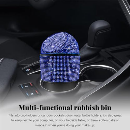 Yourkar Bling Car Trash Can with Lid, Sparkling Crystal Auto Garbage Can with Leak-Proof Lid, Multipurpose Waterproof Trash Bin for Automotive Home Office Kitchen Bedroom (Blue) - color: Blue