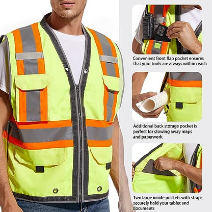 ArcRidge Reflective Safety Vest for Men and Women - Class 2 High Visibility Construction Vest - Dual Tone Reflective Strips - size: Medium