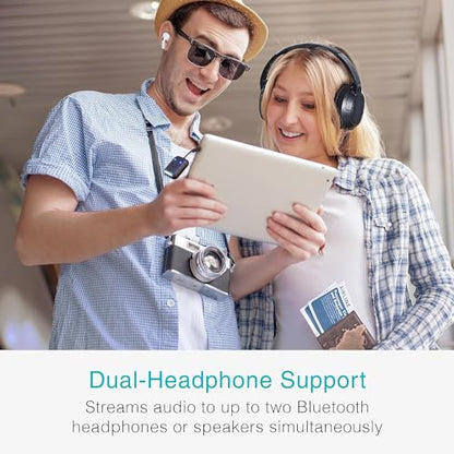 MEE Audio Connect Air in-Flight Bluetooth Wireless Audio Transmitter, with Extra Dual 3.5mm Jack AUX Adapter, for up to 2 AirPods/Other Headphones; Works with All 3.5mm Aux Jacks, Black - color: Black, style: Connect Air Bundle