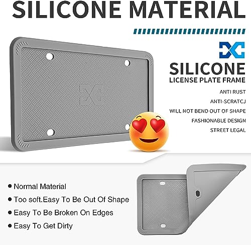 XCLPF Silicone Gray License Plate Frame Covers 1 Pack- Front and Back Car Plate Bracket Holders. Rust-Proof, Rattle-Proof, Weather-Proof (Gray) - color: 1 Pack Gray