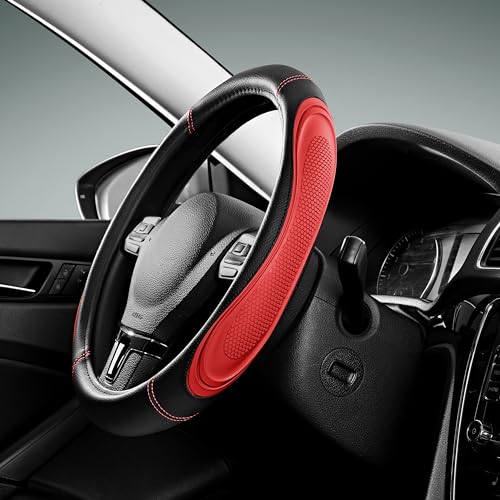 Road Comforts Car Steering Wheel Cover - Microfiber Leather Steering Wheel Wrap Sports 14.5-15 Inch Steering Wheel Cover Non-Slip for Men Women Red Color - color: Red