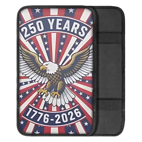 Dreaweet 250th Anniversary Car Center Console Cover Patriotic Eagle Flag Car Accessories Soft Scratch Proof Armrest Cover Center Console Cushion Pad Easy to Install - color: Bald Eagle 250 Years