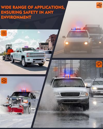LUMENIX LED Roof Top Strobe Beacon Light Bar Rooftop Security Warning Emergency Flashing Cop Police Lights for First Responder POV Vehicles Trucks Cars - Red Blue - color: Red and Blue