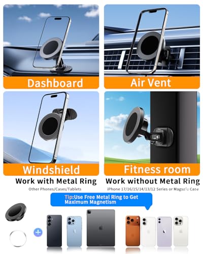 RayLink 3-in-1 for MagSafe Car Mount for Windshield/Vent/Dashboard - 360° Rotation Magnetic Phone Holder with 38 lbs Adhesive for iPhone 17 Pro Max, 16, 15, 14, 13, 12 & All Android Phones