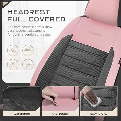 Coverado Car Seat Covers Full Set, Luxury Leather Car Seat Covers, Automotive Front and Rear Mesh Seat Covers, Full Set 5 Seats, Pink Black Seat Covers for SUV Sedan Truck - color: Pink&Black, size: Fullset