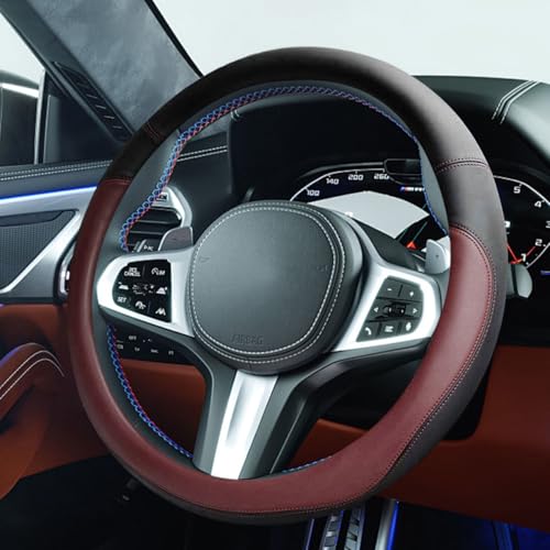14.5"-15" Car Steering Wheel Cover, Anti-Slip Breathable Microfiber Leather Car Wheel Protector, Universal Auto Interior Heat Resistant UV Protection Accessory for Sedan SUV (Burgundy-15) - color: Burgundy-15"