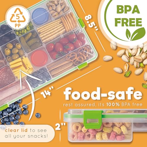 Create-ables Large Snackle Box Container Reel Bites Large Snack Container for Travel, 21-Compartment Snackle Box with Adjustable Dividers, Dishwasher Safe – 14 inch - size: 14 inch