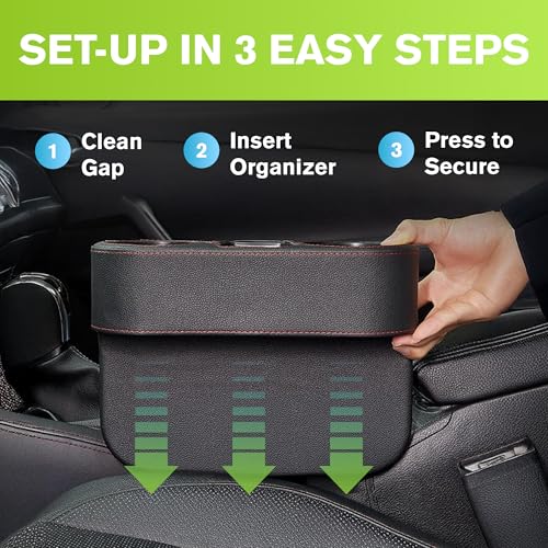 IOKONE Car Cup Holder, Auto Cup Drink Holders，Multifunctional Auto Front Seat Organizer with PU Leather Cover, Gap Filler Storage Box Coin Bucket Console Side Pocket Cell Mobile Phone Holder (Black) - color: Black