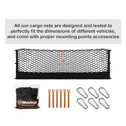 Muslogy Truck Bed Cargo Net Trunk Netting Compatible with 2013-2026 Chevy Silverado & GMC Sierra 1500/2500HD/3500HD Accessories, Pickup Cargo Organizer SUV Sedan Storage Net w/Heavy Duty Carabiners - style: 2013+ Silverado & Sierra1500/2500HD/3500HD