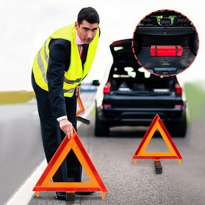 AYKRM 3Pack Car Warning Triangle Heavy Reflective Warning Road Safety Triangle Kit Suitable for car Breakdown and Temporary Parking on the Road. - color: Red-L-3