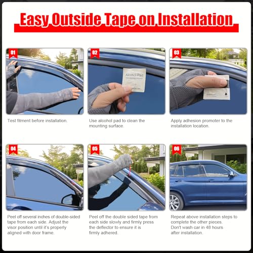 IKON MOTORSPORTS Tape on Window Visors Compatible with 2025-2026 Nissan Kicks, Mugen Style Acrylic Somke Rain Guards, Side Window Wind Deflectors 4PCS