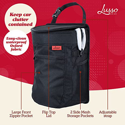 Lusso Gear Spill-Proof Car Trash Can - Leakproof Liner & Flip-Top Lid Auto Trash Can - Hangs in Trucks & SUVs as Trunk Organizer - 2.5-Gal Mesh Pockets for Camper Accessories - 2.5 Gal, Gray, Round - color: 1-Pack Gray