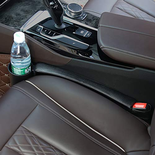 Supin 2 Prices Car Seat Gap Filler Pad PU Leather Console Side Pocket Organizer and one Cup for Cellphone Wallet Coin Key (Black) - color: Black