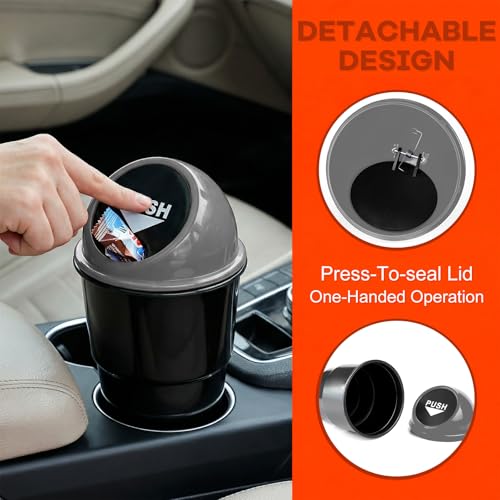Cup Holder Trash Can for Car, Leakproof Vehicle Back Seat Garbage Can Mini Portable Trash Bin with Lid, Universal Smellproof Cup Holder Garbage Bin for Cars Trucks SUVs (Gray) - color: Gray